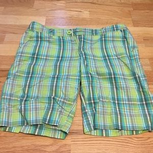 Blue and green plaid shorts