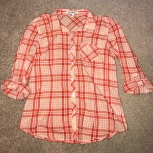 3/4 length plaid blouse