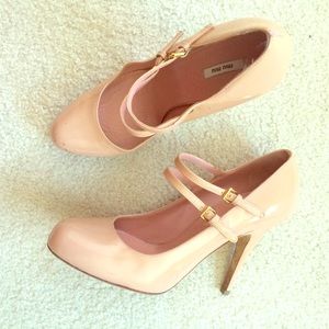 Miu Miu Blush Double-Strap Mary Jane Pumps