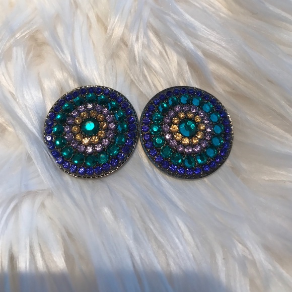 Cool Color Button Earrings