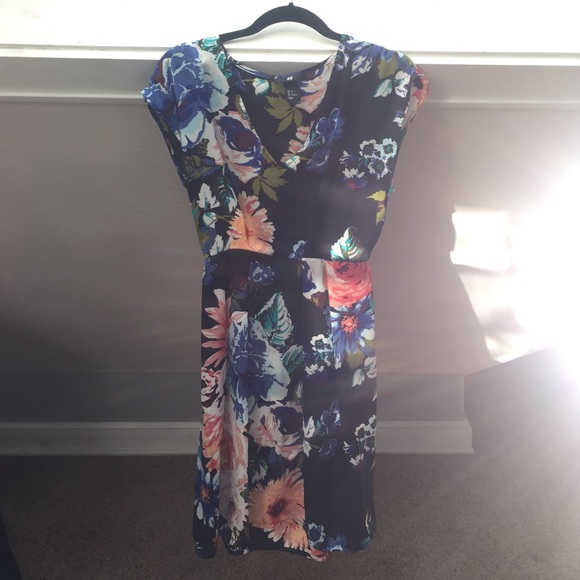Silky semi-sheer black floral dress
