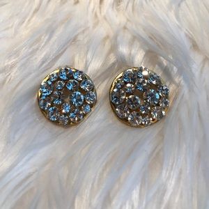 Gold rhinestone button earrings
