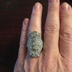 Silver metal crystal cocktail ring