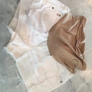 AG White destroyed denim maternity shorts