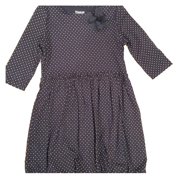 Girls Navy Blue & White Polka Dot Dress w/flower - Picture 1 of 2