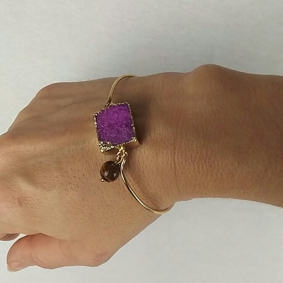 Gold Tone Purple Druzy Bangle 💛 3 for$15💛