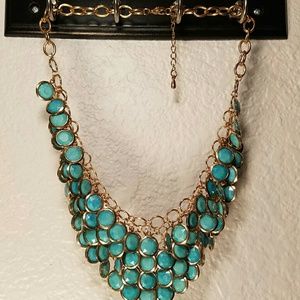 Teal beaded gold necklace