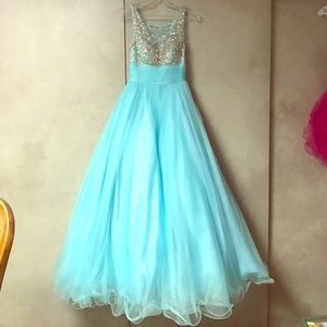 Light Blue Tulle Prom Dress with Crystal Details