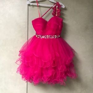 Hot Pink Tulle Beaded Short Prom/Homecoming Dress