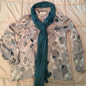 LOFT gray/teal blouse