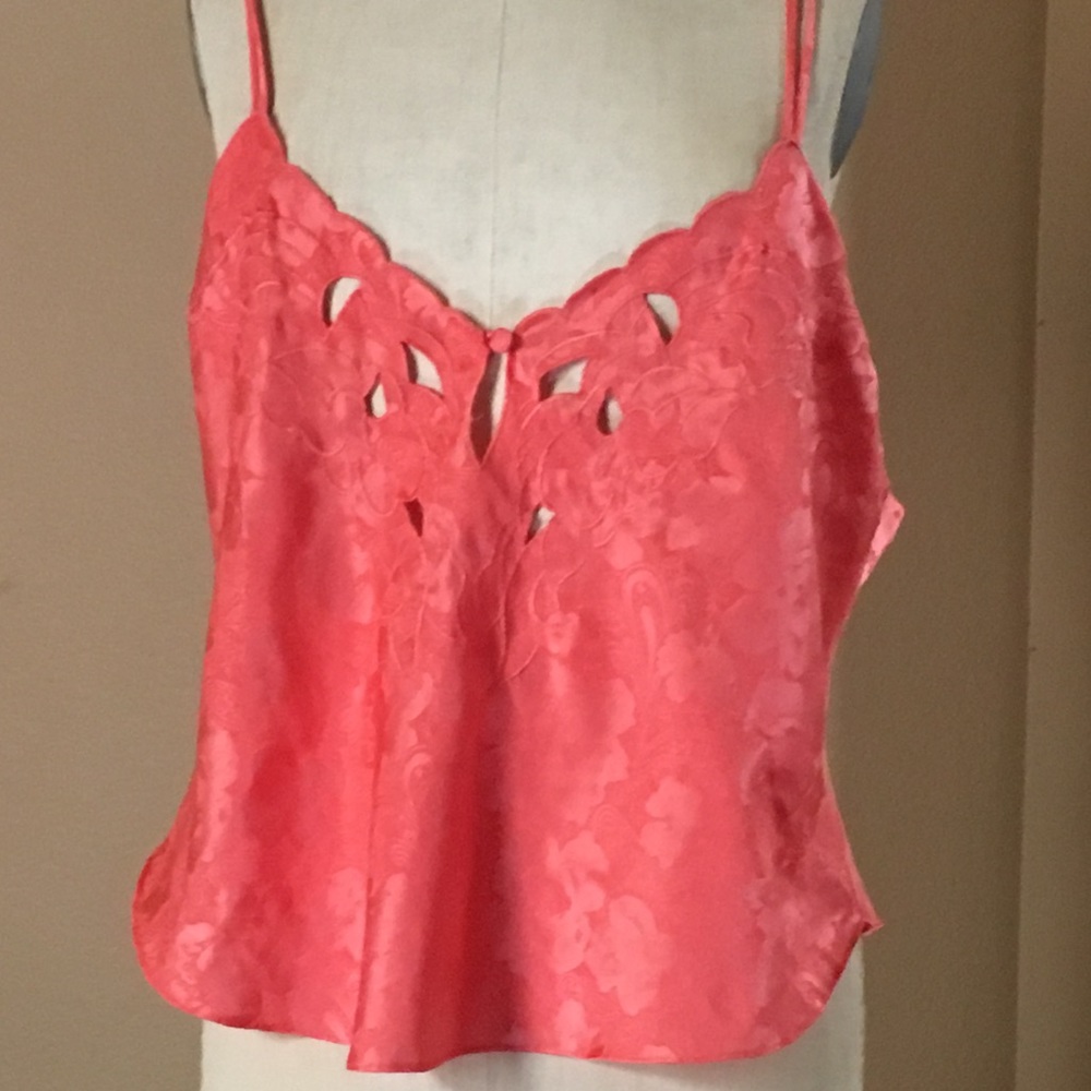 vintage coral satin floral jacquard camisole 90s