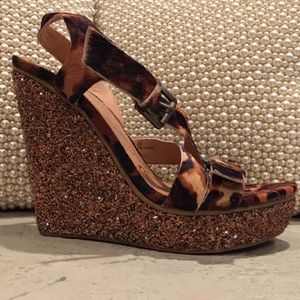 Sparkle animal print wedges