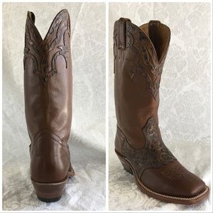 BOULET Hand-Tooled Calf Cowgirl Square Toe Boot