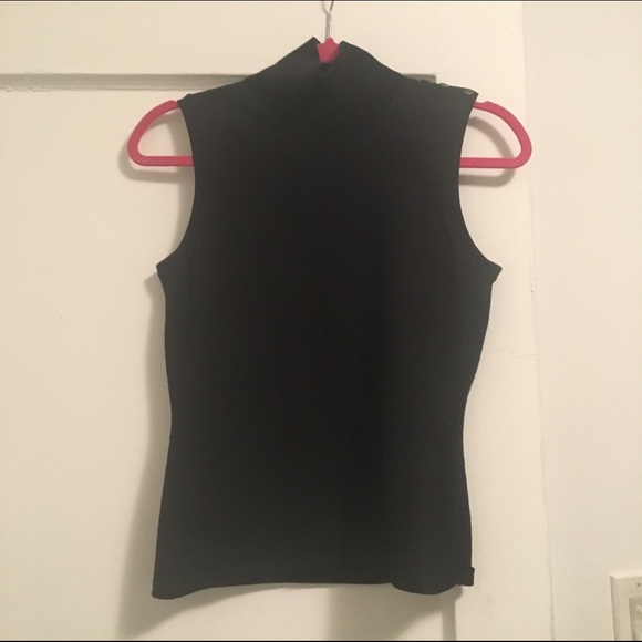 Black Merino wool sleeveless turtleneck