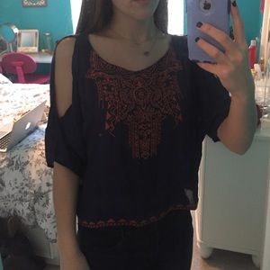 Nordstrom Navy Embellished Cut Out Top