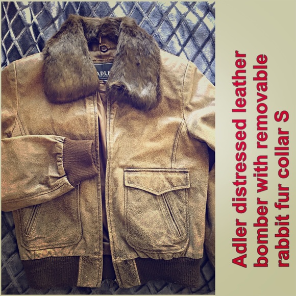 Adler distressed leather bomber jacket with fur S
