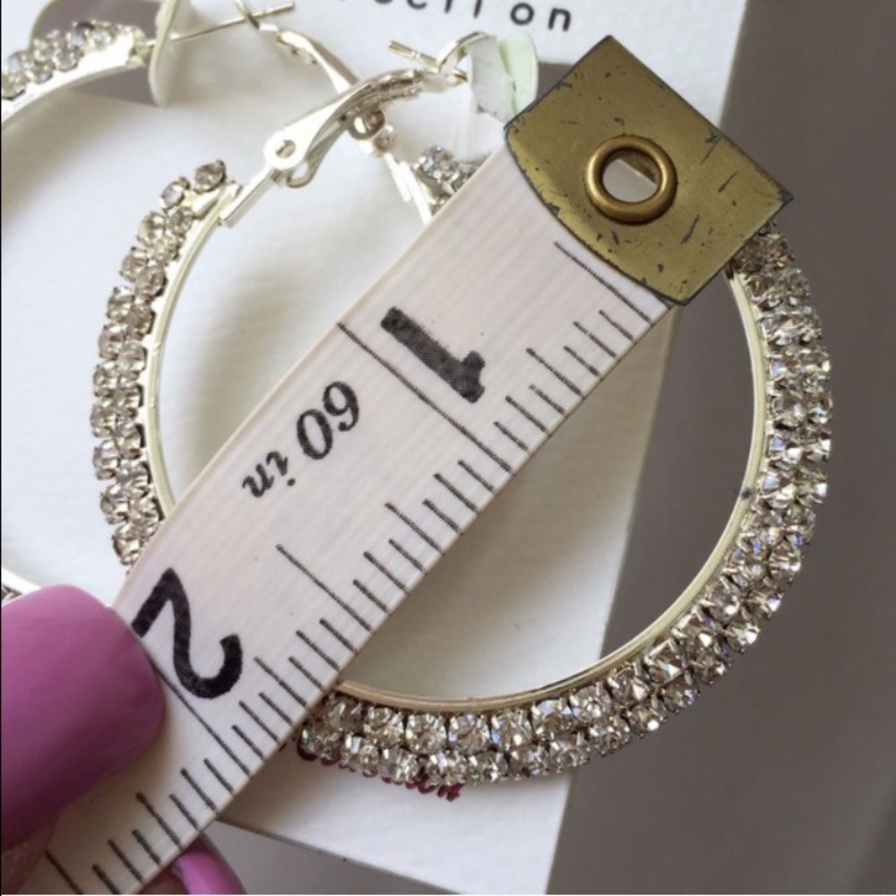 ⚔️2" Double Row Rhinestone Hoop Earrings - Picture 3 of 4