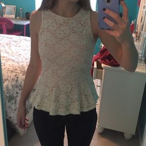 Cream Lace Peplum Tank Top