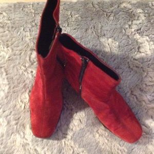 Red suede 2 inch heels ankle boots