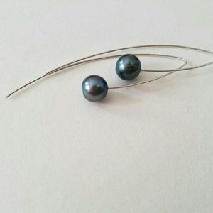 blue floating pearl earrings