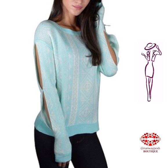 Mint Cutout Sleeve Sweater
