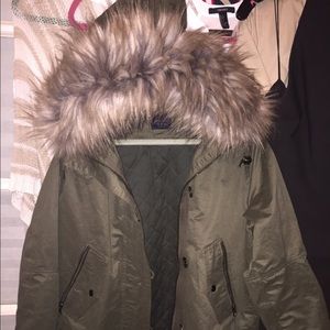 Zara Basic Combat Green Fur Jacket