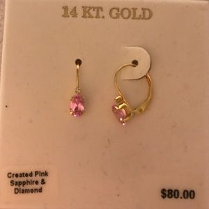 14 KT. Gold Pink Sapphire & Diamond earrings