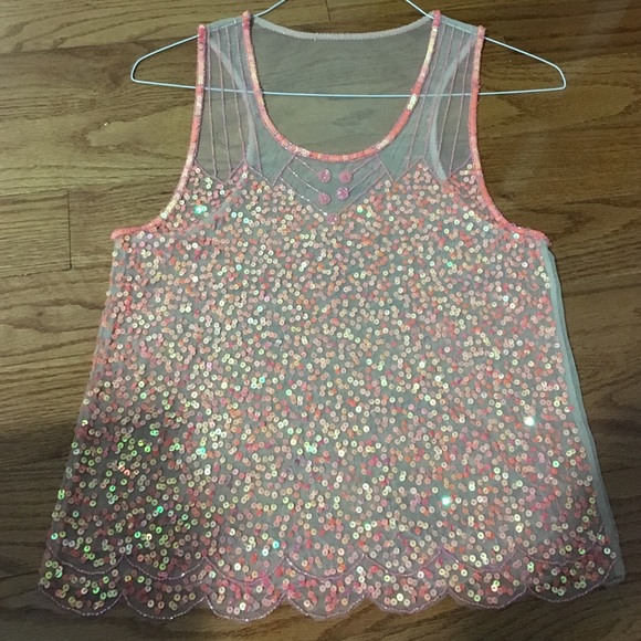 Peachy/orange sequins tank top. - Picture 1 of 4