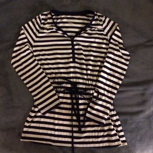 Blue and cream tunic with drawstring