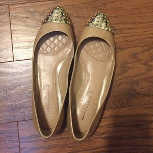 Taupe/gold tip Antonio Melani shoes.