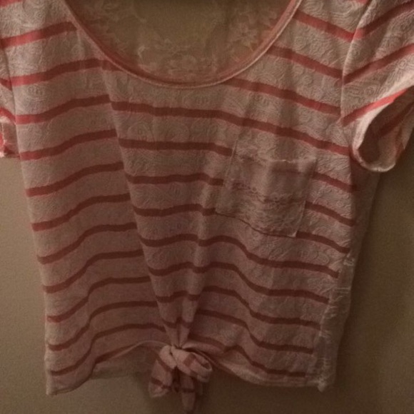 pink lacey striped tie tshirt