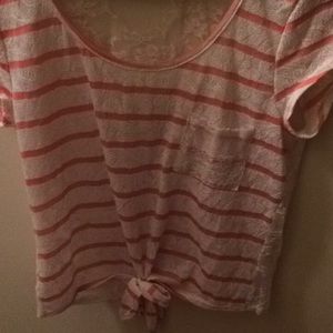 pink lacey striped tie tshirt