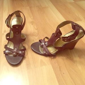 Gladiator style brown leather wedges