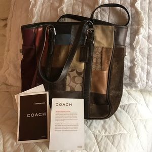 Suede patchwork coach tote