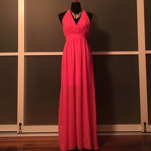Gorgeous, sexy coral V-Neck gown NWT
