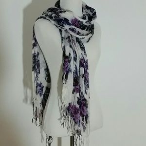 White and Purple Floral Scarf