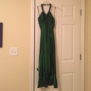Jade green evening gown.