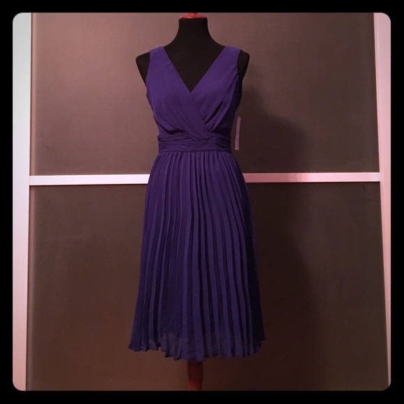 V-Neck Chiffon Cocktail Dress in Royal Blue NWT