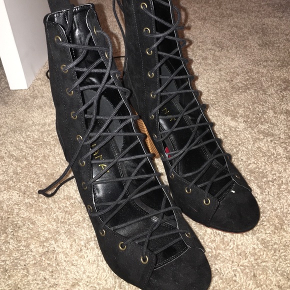 Suede Tie-Up Heels