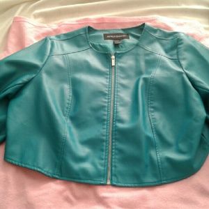 Teal Faux Leather Motto Jacket