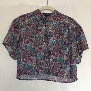 Millau Crop Top Button Down Paisley Blouse