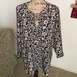 Tunic- navy & tan with white polka dots
