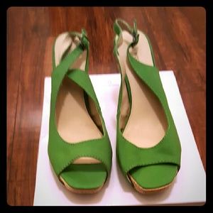 Nine West Green Fabric Wedge Sandal