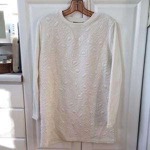 White/cream geo print sweatshirt dress SMALL