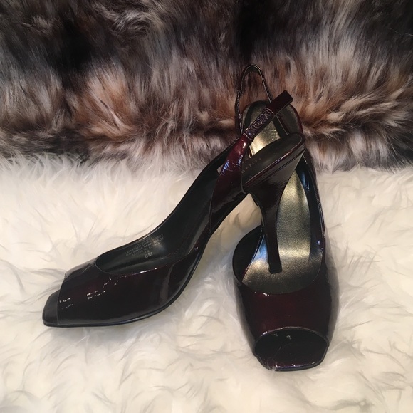 Nine West Open Toe Burgundy Sling Backs