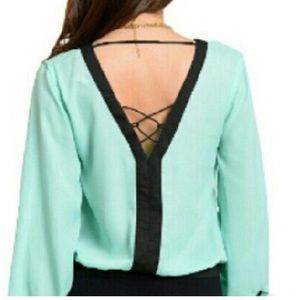 Mint and Black Blouse