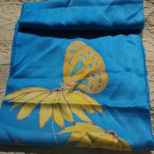 Hand Signed Artisian Turquoise Silk Neck Scarf
