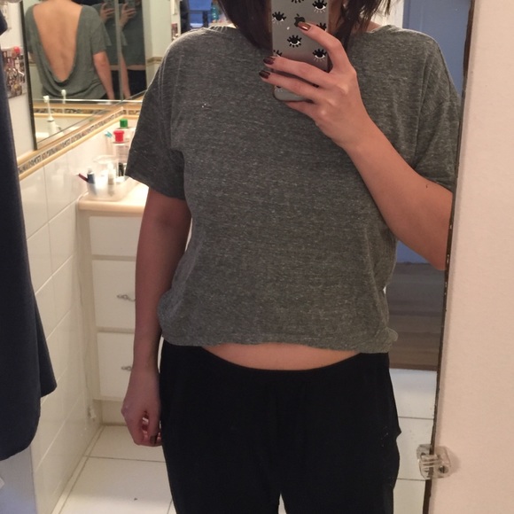 OAK nyc backless slub hi low crop t shirt gray S