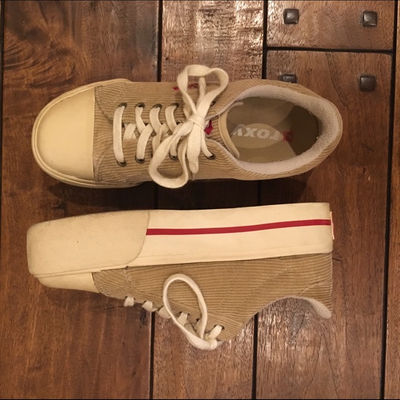 Tan corduroy platform sneakers