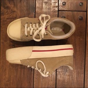 Tan corduroy platform sneakers